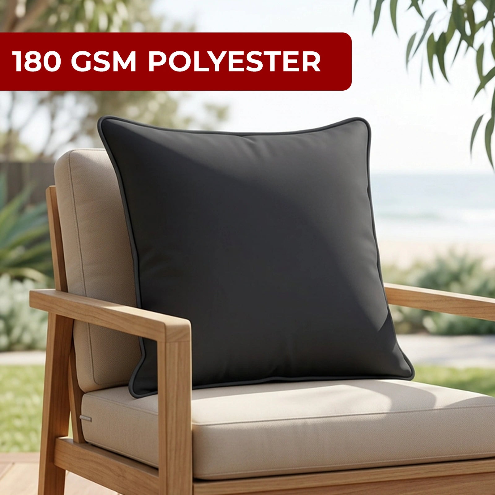 Mojo 60cm Solid Black Cushion Cover with Pipe