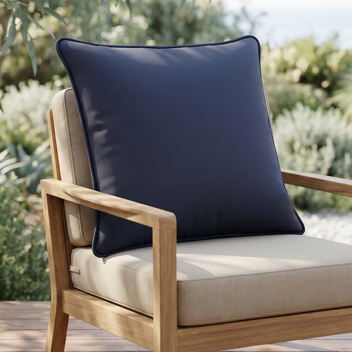 Mojo MJOC0372 60cm Solid Navy Cushion Cover with Pipe – large piped solid navy outdoor cushion cover