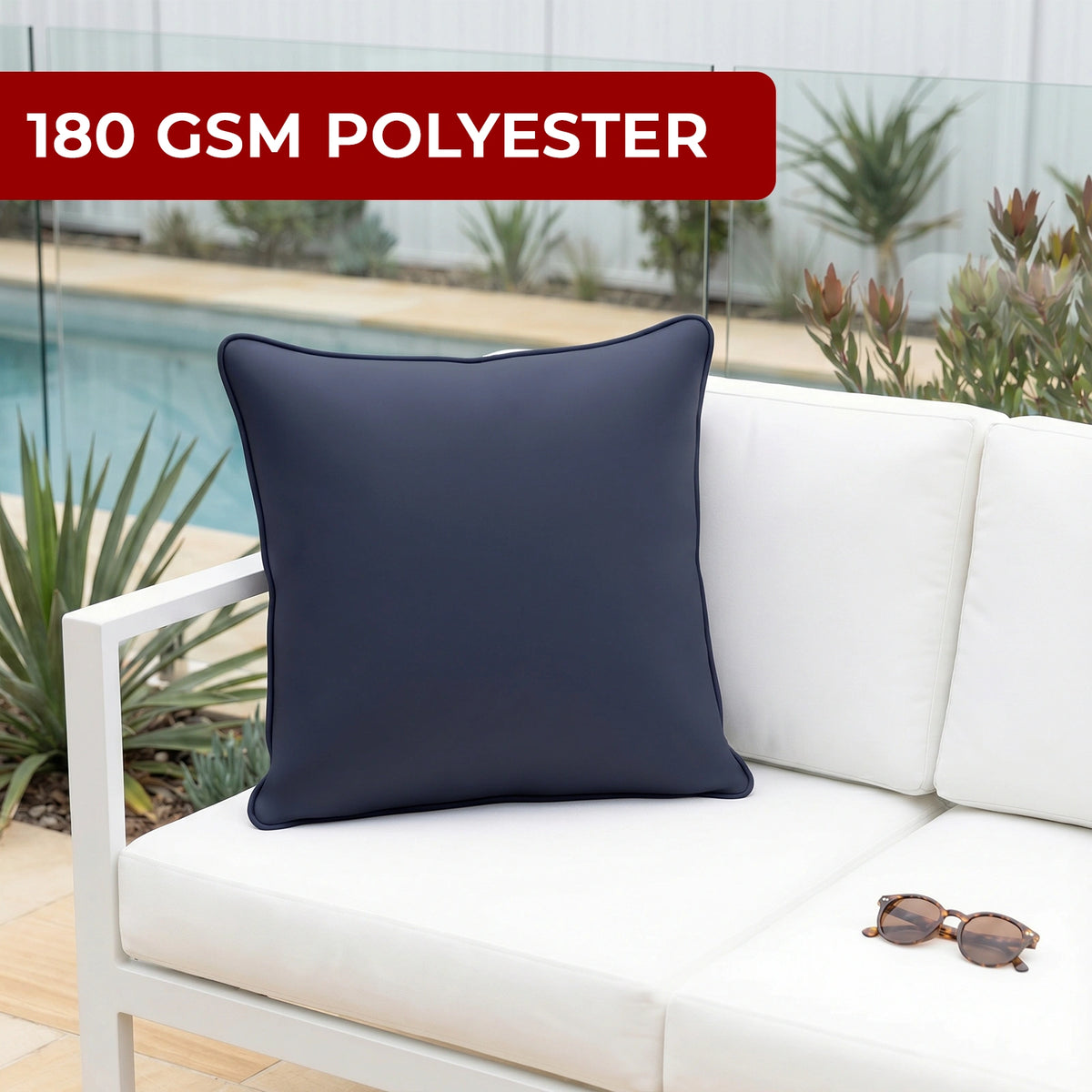 Mojo MJOC0372 60cm Solid Navy Cushion Cover with Pipe – large piped solid navy outdoor cushion cover
