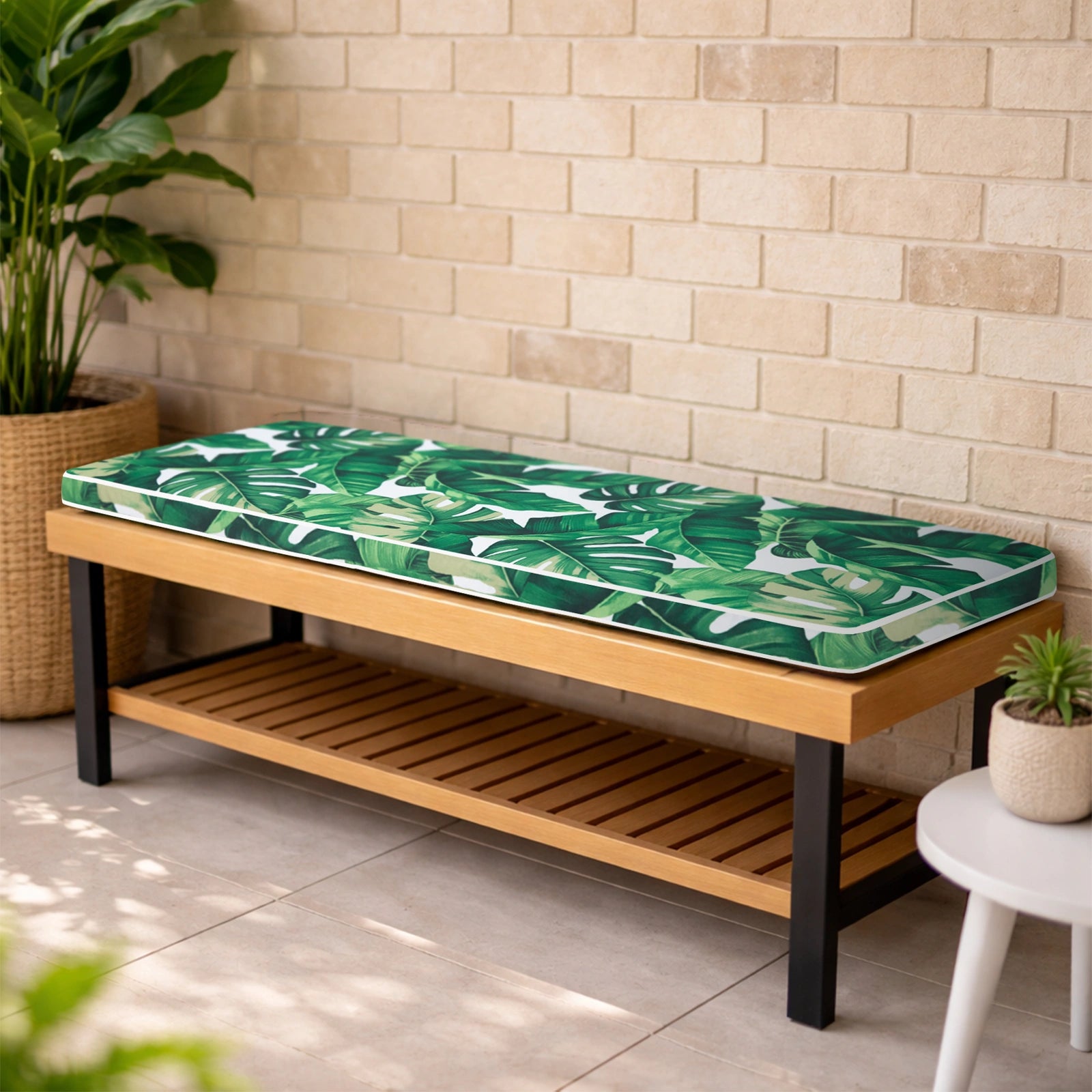 Mojo 11.6cm Green & White Foliage Outdoor Bench Cushion