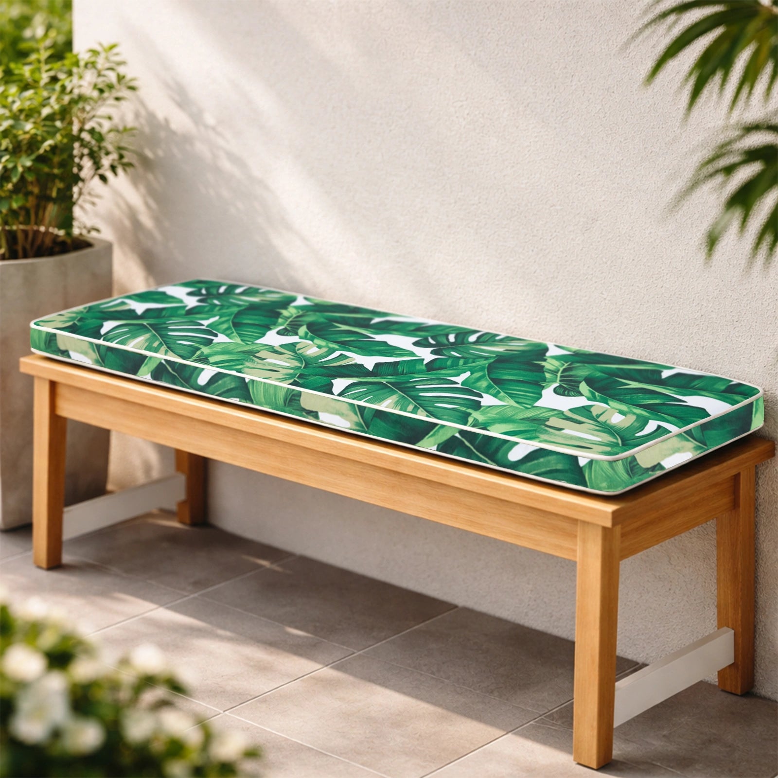 Mojo 11.6cm Green & White Foliage Outdoor Bench Cushion