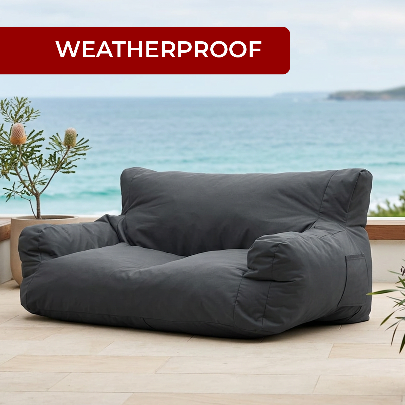Mojo 91cm Charcoal Double Couch Outdoor Expandable Furniture